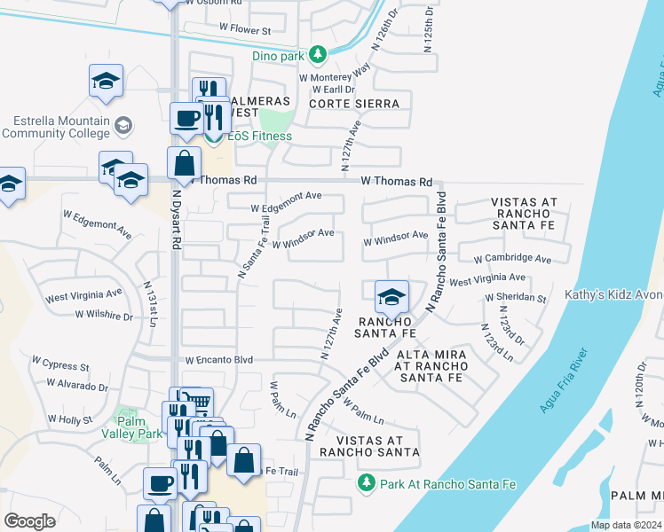 map of restaurants, bars, coffee shops, grocery stores, and more near 12715 West Cambridge Avenue in Avondale