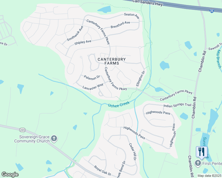 map of restaurants, bars, coffee shops, grocery stores, and more near 308 Palamon Drive in Grovetown