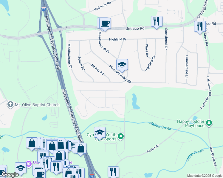 map of restaurants, bars, coffee shops, grocery stores, and more near 597 Camano Way in McDonough