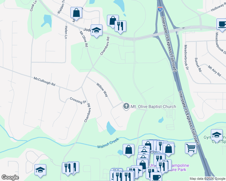 map of restaurants, bars, coffee shops, grocery stores, and more near 487 Mount Olive Road in Stockbridge
