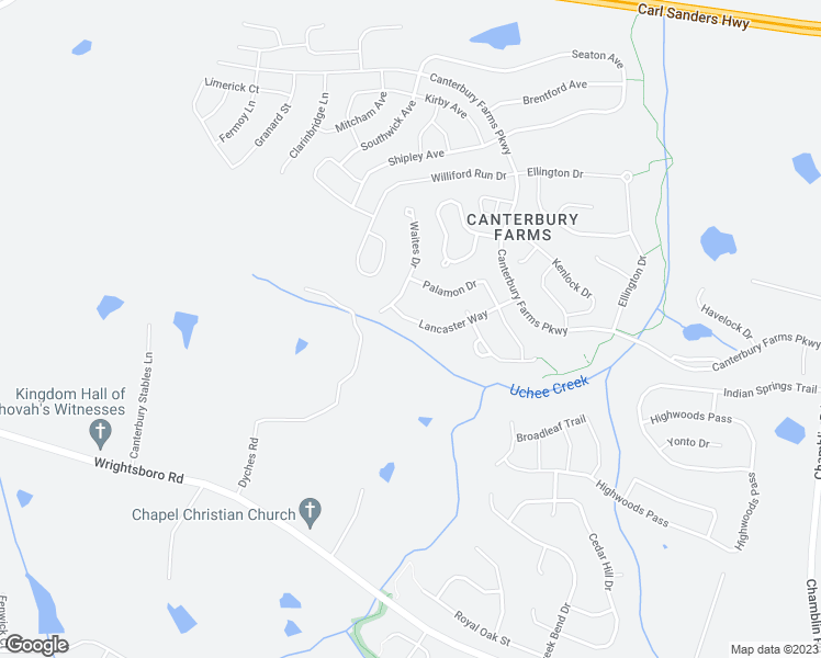 map of restaurants, bars, coffee shops, grocery stores, and more near 1036 Lancaster Way in Grovetown