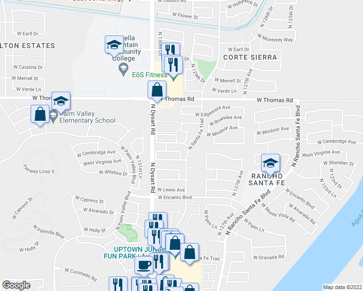 map of restaurants, bars, coffee shops, grocery stores, and more near 12863 West Cambridge Avenue in Avondale