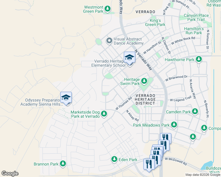 map of restaurants, bars, coffee shops, grocery stores, and more near 21041 West Saide Court in Buckeye
