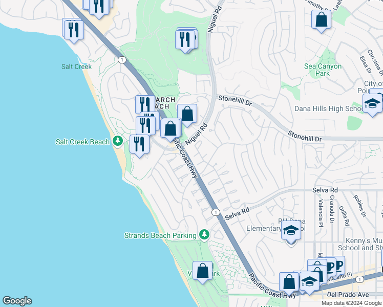 map of restaurants, bars, coffee shops, grocery stores, and more near 23711 Colima Bay in Dana Point