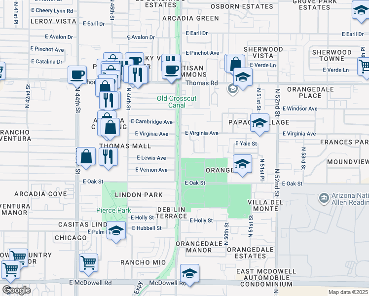 map of restaurants, bars, coffee shops, grocery stores, and more near 2515 North 48th Street in Phoenix