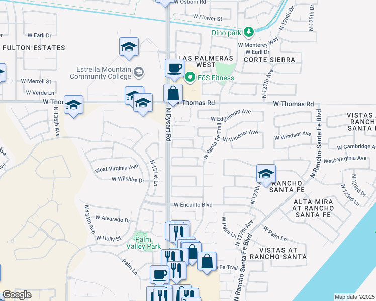 map of restaurants, bars, coffee shops, grocery stores, and more near 12887 West Cambridge Avenue in Avondale
