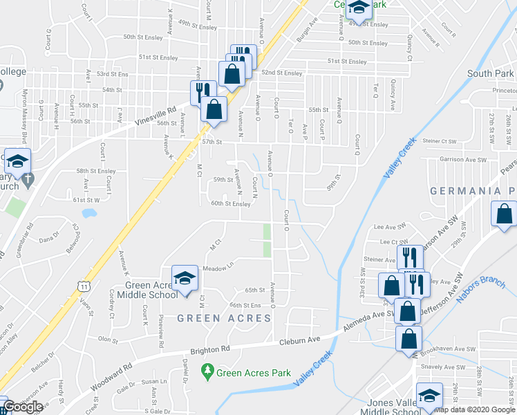map of restaurants, bars, coffee shops, grocery stores, and more near 1413 60th Street Ensley in Birmingham