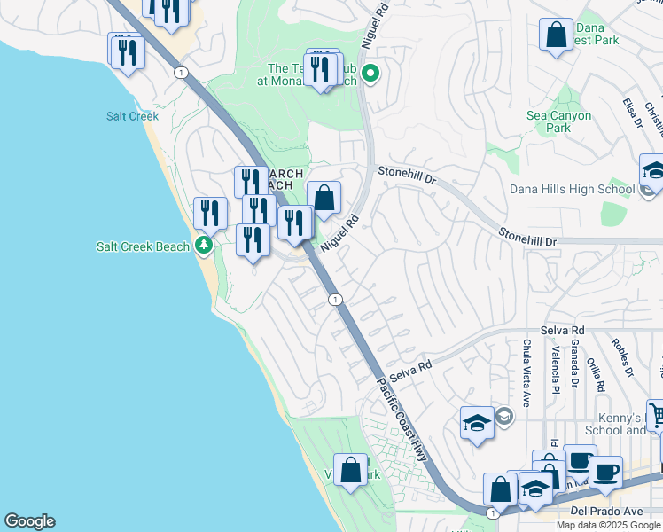 map of restaurants, bars, coffee shops, grocery stores, and more near 23711 Colima Bay in Dana Point
