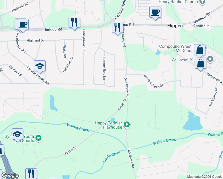map of restaurants, bars, coffee shops, grocery stores, and more near 142 Summerfield Drive in McDonough