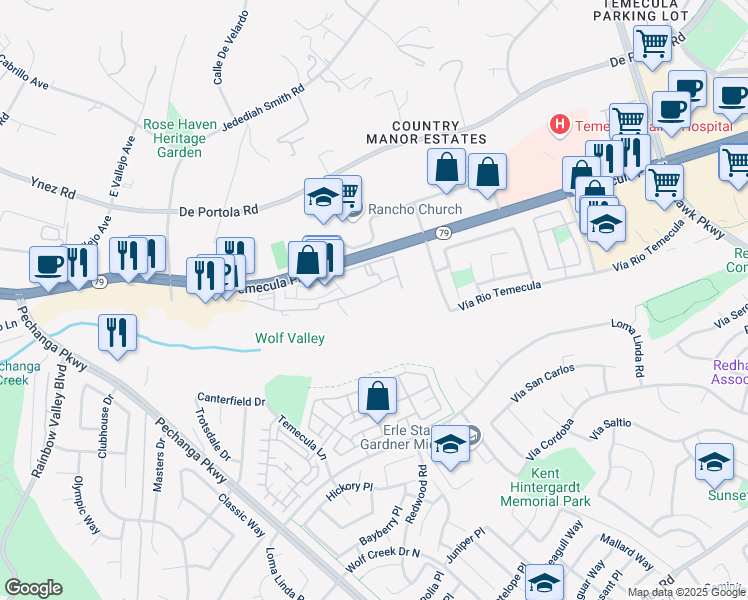 map of restaurants, bars, coffee shops, grocery stores, and more near 31283 Taylor Lane in Temecula