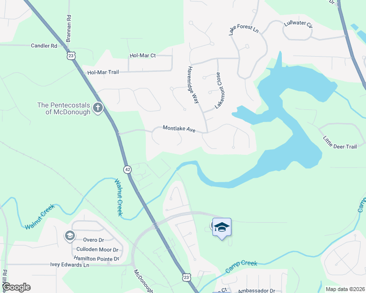 map of restaurants, bars, coffee shops, grocery stores, and more near 6535 Riada Court in McDonough