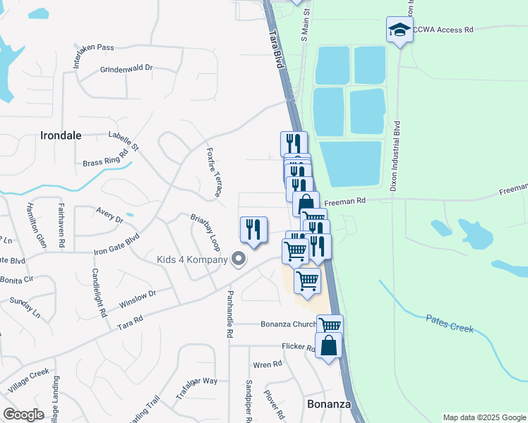 map of restaurants, bars, coffee shops, grocery stores, and more near 1567 Iris Walk in Jonesboro
