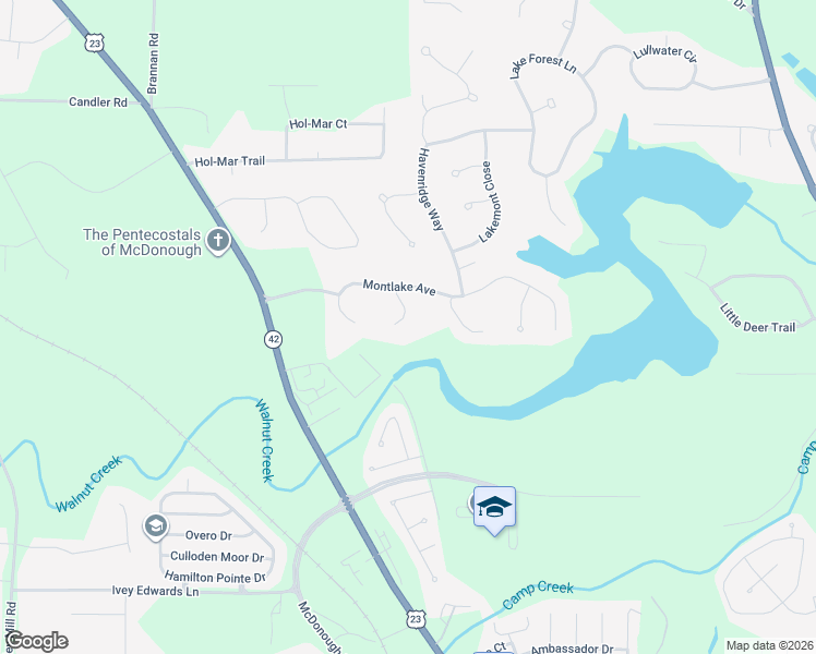map of restaurants, bars, coffee shops, grocery stores, and more near 6535 Riada Court in McDonough