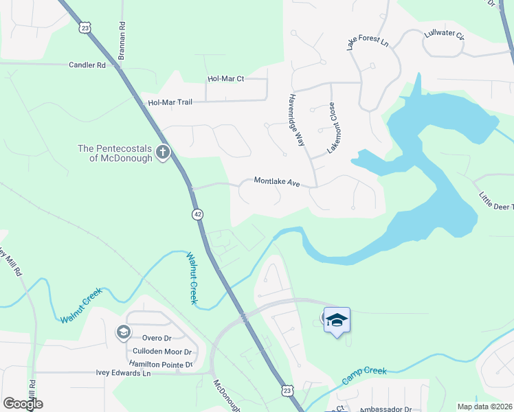 map of restaurants, bars, coffee shops, grocery stores, and more near 6275 Montlake Avenue in McDonough