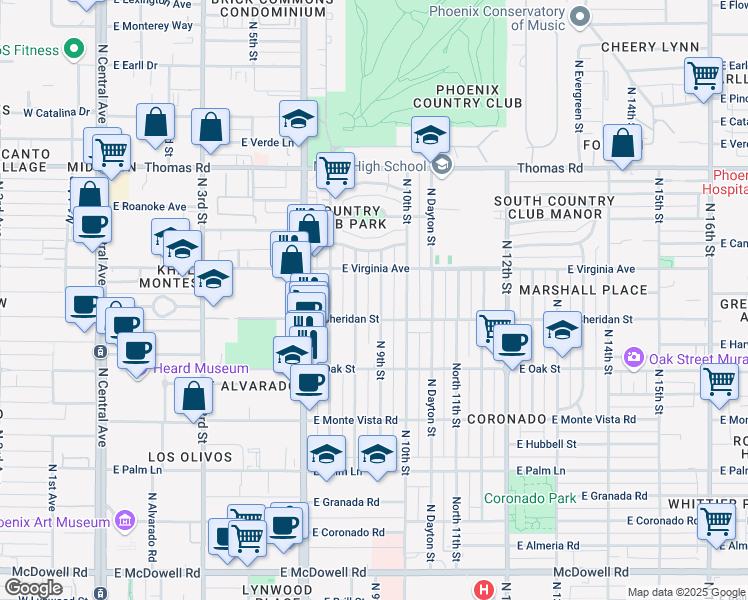 map of restaurants, bars, coffee shops, grocery stores, and more near 2518 North 9th Street in Phoenix