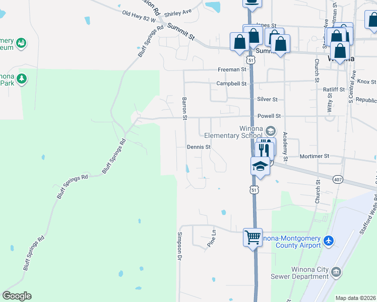 map of restaurants, bars, coffee shops, grocery stores, and more near 711-899 Dennis Street in Winona