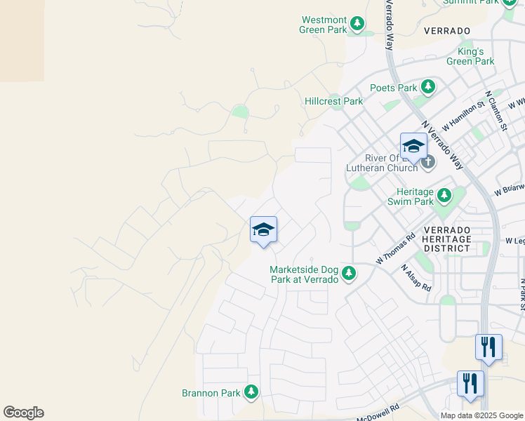 map of restaurants, bars, coffee shops, grocery stores, and more near 21267 West Yale Street in Buckeye