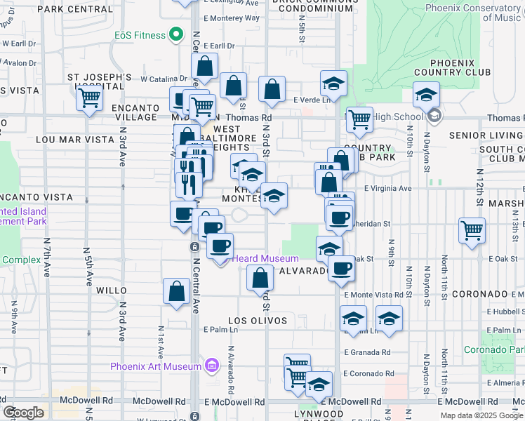map of restaurants, bars, coffee shops, grocery stores, and more near 94 East Ashland Avenue in Phoenix