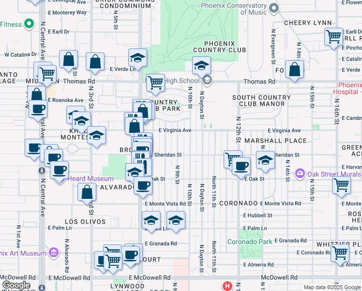 map of restaurants, bars, coffee shops, grocery stores, and more near 2518 North 9th Street in Phoenix