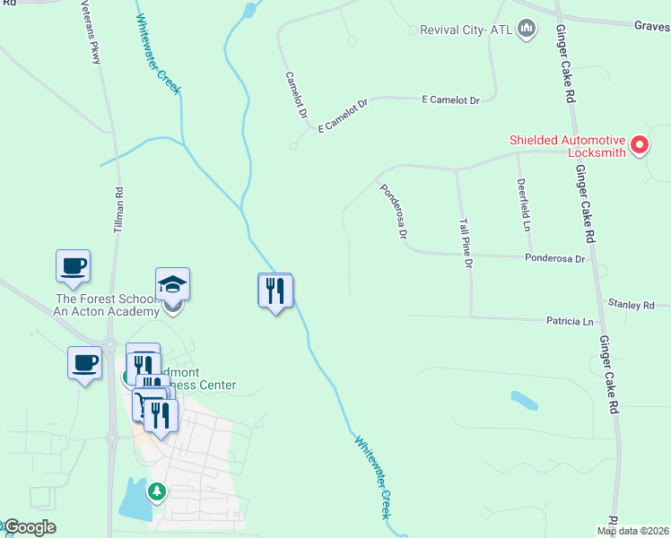 map of restaurants, bars, coffee shops, grocery stores, and more near 301 Ginger Cake Trail in Fayetteville