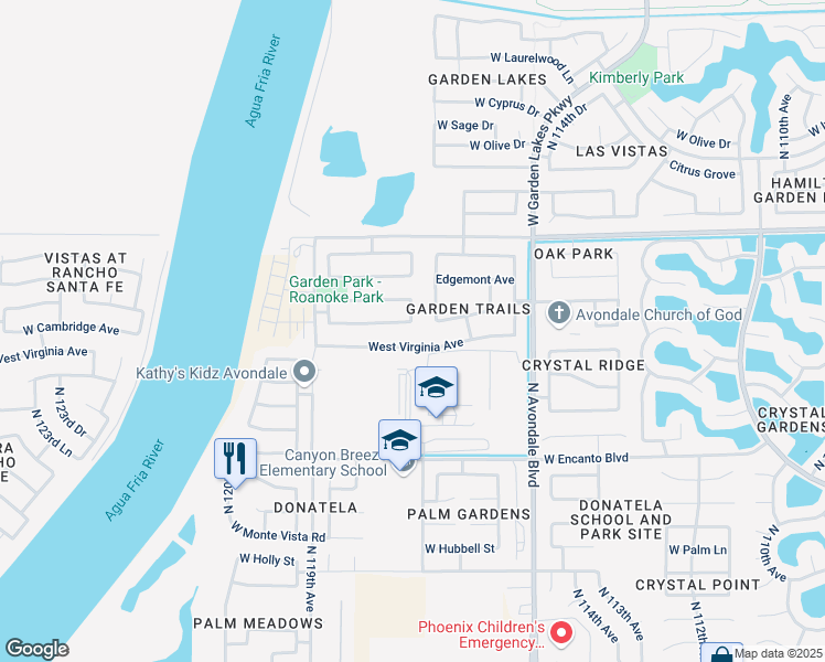 map of restaurants, bars, coffee shops, grocery stores, and more near 2535 North 118th Avenue in Avondale