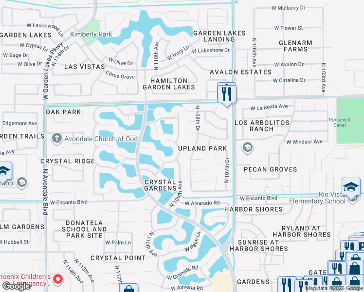 map of restaurants, bars, coffee shops, grocery stores, and more near 2537 N 109th Ave in Avondale