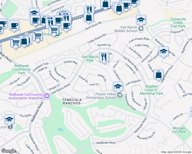 map of restaurants, bars, coffee shops, grocery stores, and more near 32941 Sotelo Drive in Temecula
