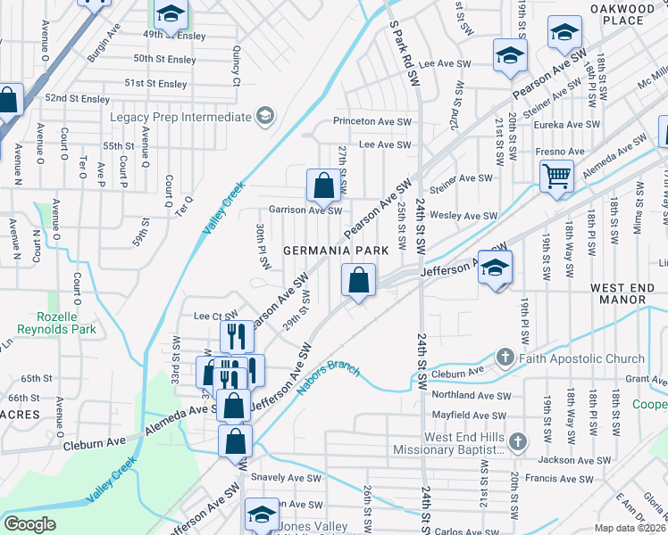 map of restaurants, bars, coffee shops, grocery stores, and more near 817 28th Street Southwest in Birmingham