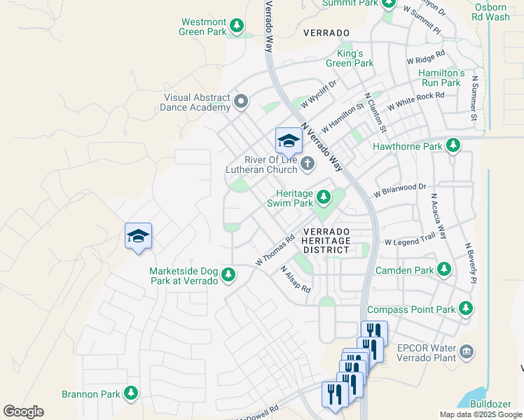 map of restaurants, bars, coffee shops, grocery stores, and more near 20971 West White Rock Road in Buckeye