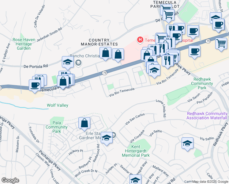 map of restaurants, bars, coffee shops, grocery stores, and more near 44695 Corte Capistrano in Temecula