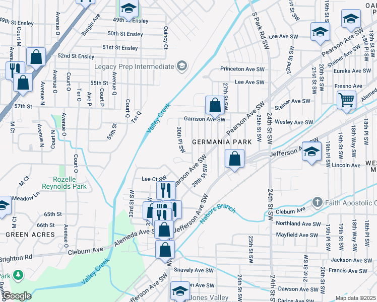 map of restaurants, bars, coffee shops, grocery stores, and more near 769 30th Place Southwest in Birmingham