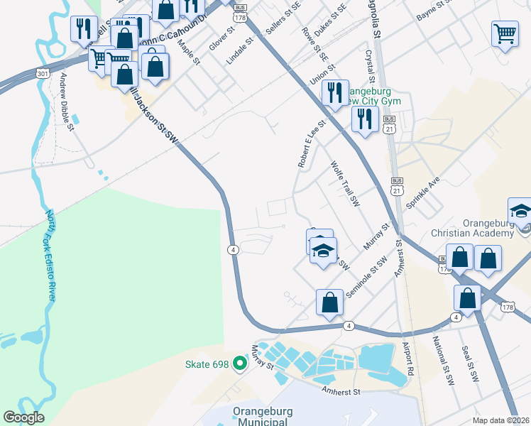 map of restaurants, bars, coffee shops, grocery stores, and more near 282 Hamp Chase Circle in Orangeburg
