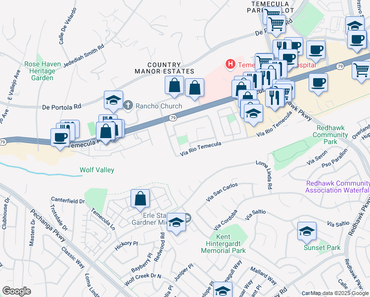 map of restaurants, bars, coffee shops, grocery stores, and more near 44695 Corte Capistrano in Temecula