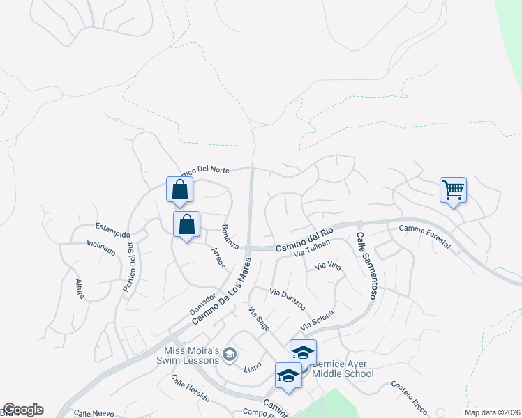 map of restaurants, bars, coffee shops, grocery stores, and more near 3017 Brillante in San Clemente