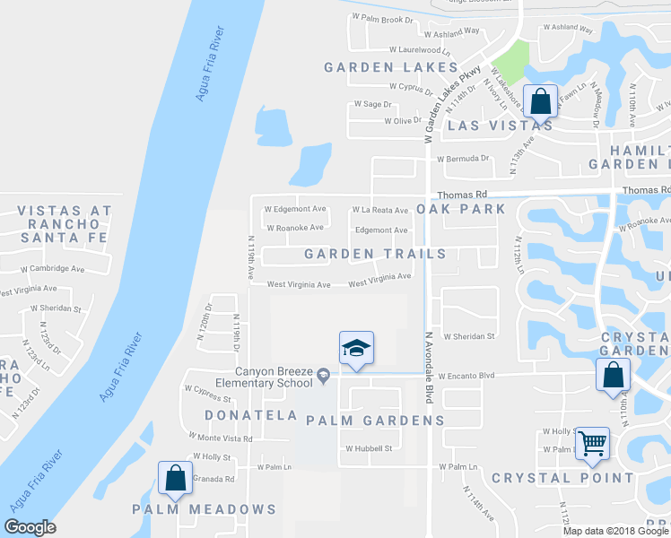 map of restaurants, bars, coffee shops, grocery stores, and more near 2535 North 118th Avenue in Avondale