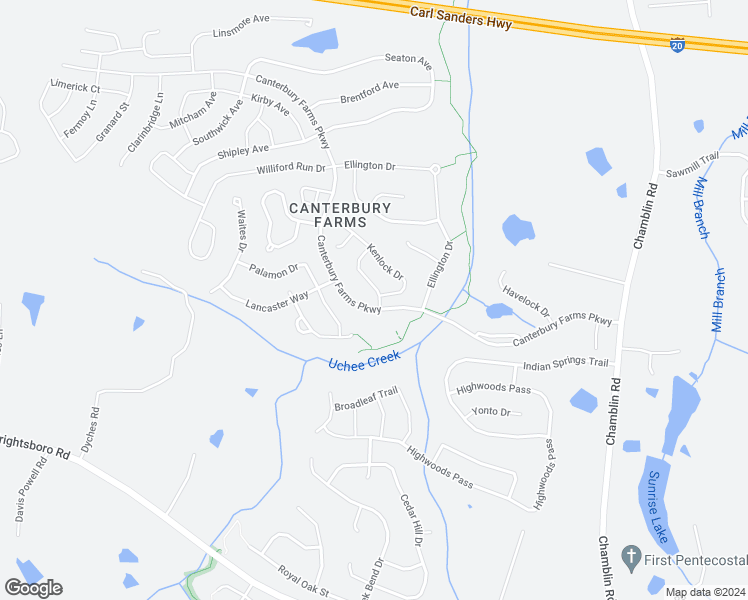 map of restaurants, bars, coffee shops, grocery stores, and more near 704 Kensey Park Lane in Grovetown