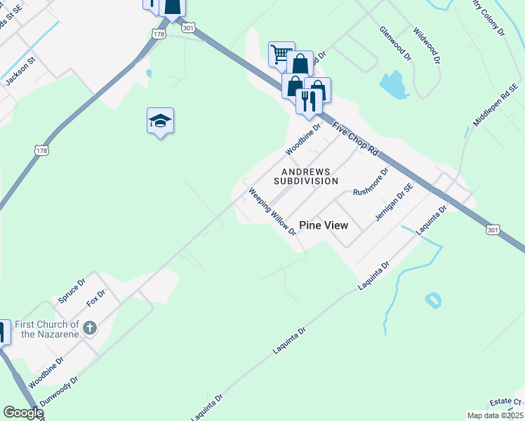 map of restaurants, bars, coffee shops, grocery stores, and more near 1244 Weeping Willow Drive in Orangeburg