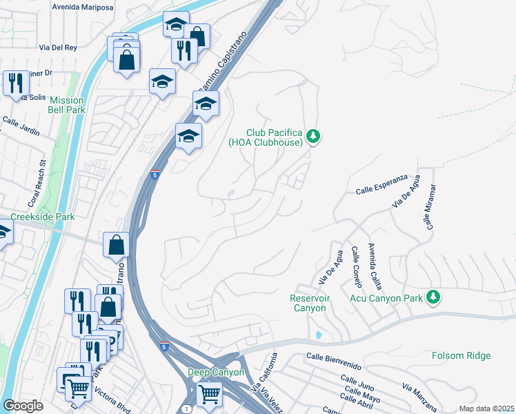 map of restaurants, bars, coffee shops, grocery stores, and more near 26570 Paseo Tranquila in San Juan Capistrano