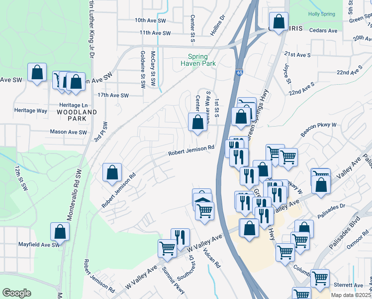 map of restaurants, bars, coffee shops, grocery stores, and more near 200 Robert Jemison Road in Homewood