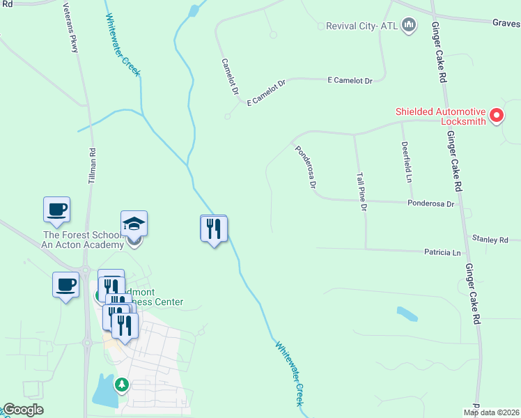 map of restaurants, bars, coffee shops, grocery stores, and more near 301 Ginger Cake Trail in Fayetteville