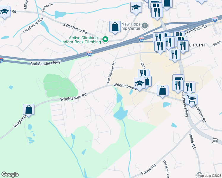 map of restaurants, bars, coffee shops, grocery stores, and more near 4434 Wrightsboro Road in Grovetown