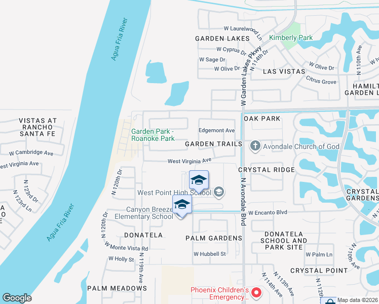 map of restaurants, bars, coffee shops, grocery stores, and more near 2535 North 118th Avenue in Avondale