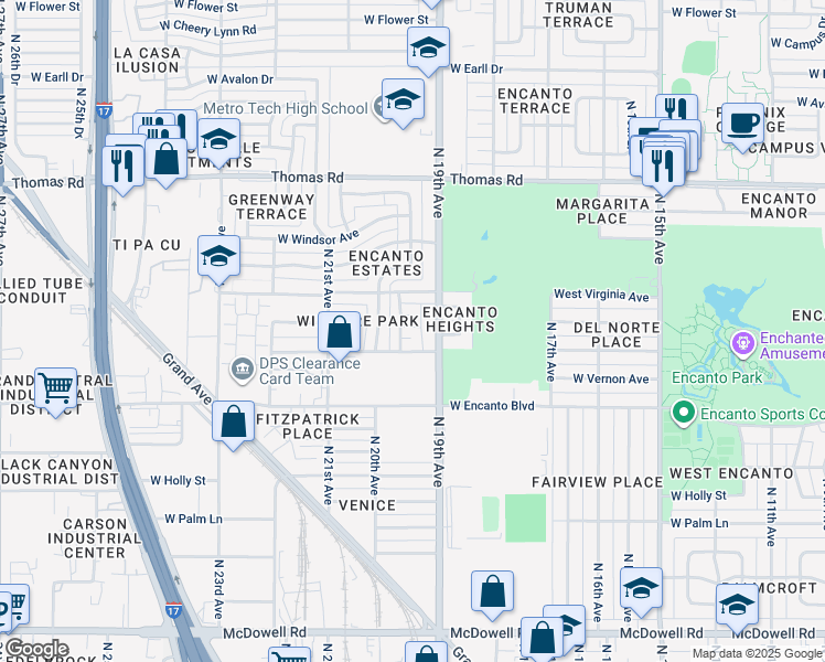 map of restaurants, bars, coffee shops, grocery stores, and more near 1924 West Ashland Avenue in Phoenix