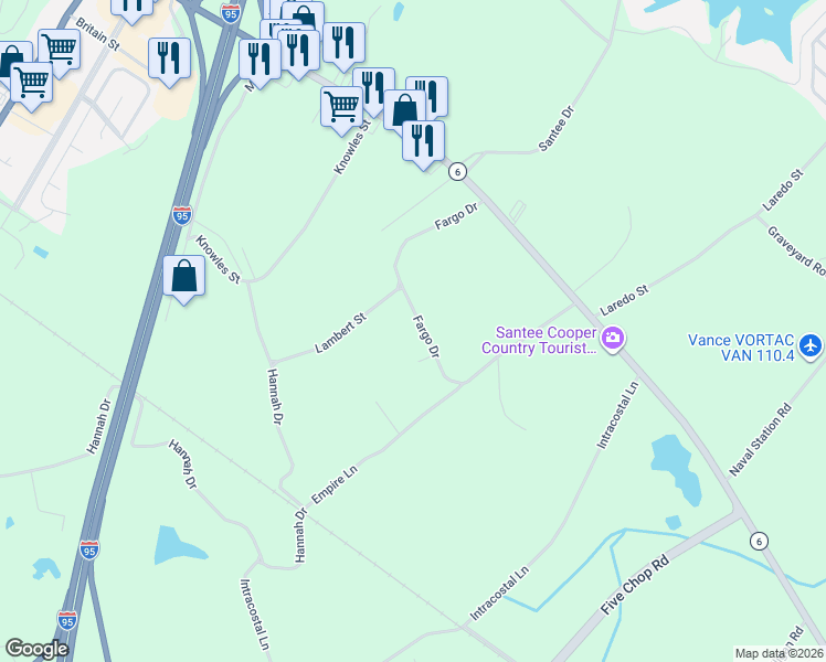 map of restaurants, bars, coffee shops, grocery stores, and more near 228 Fargo Drive in Santee