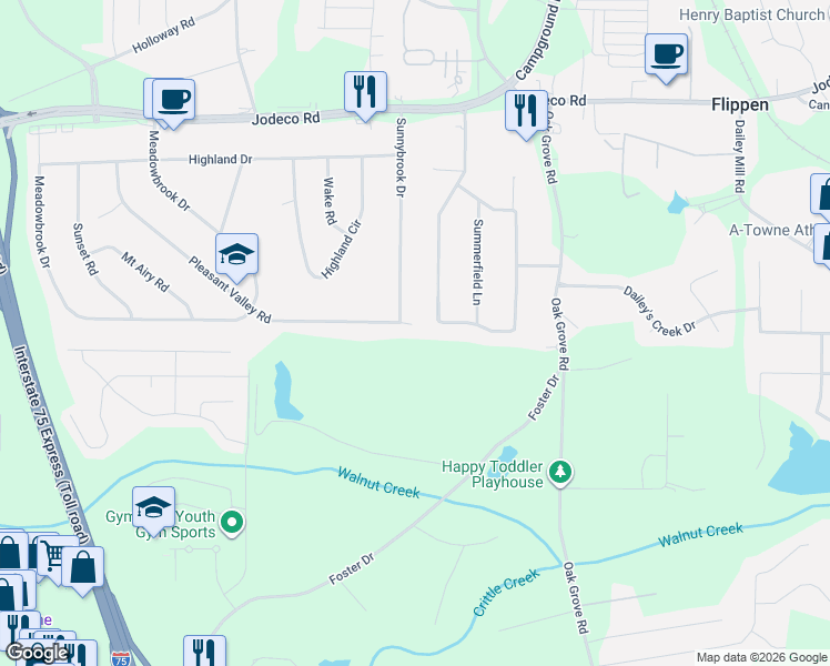 map of restaurants, bars, coffee shops, grocery stores, and more near 130 Summerfield Drive in McDonough