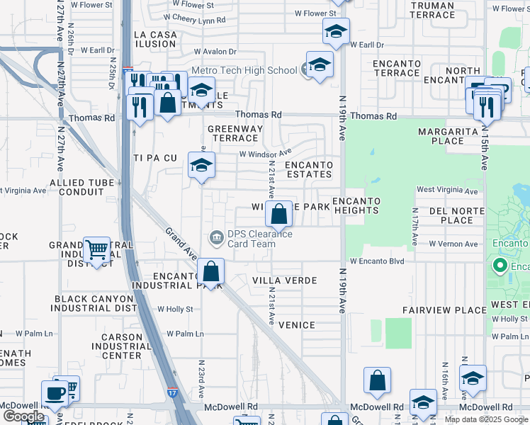 map of restaurants, bars, coffee shops, grocery stores, and more near 2413 North 21st Avenue in Phoenix