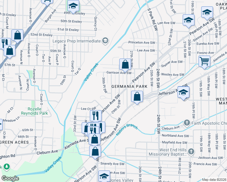 map of restaurants, bars, coffee shops, grocery stores, and more near 764 29th Street Southwest in Birmingham