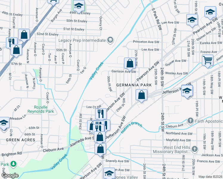 map of restaurants, bars, coffee shops, grocery stores, and more near 769 30th Place Southwest in Birmingham