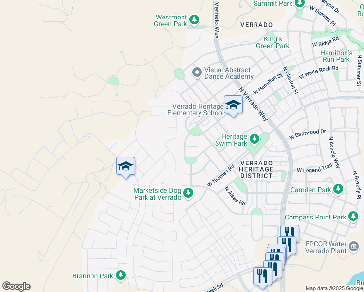 map of restaurants, bars, coffee shops, grocery stores, and more near 2604 North Saide Lane in Buckeye