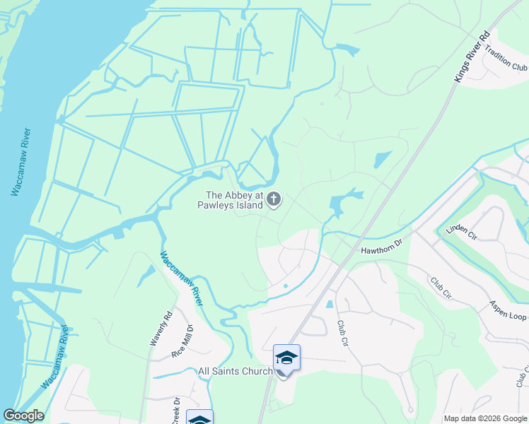 map of restaurants, bars, coffee shops, grocery stores, and more near 46 Gathering Lane in Pawleys Island